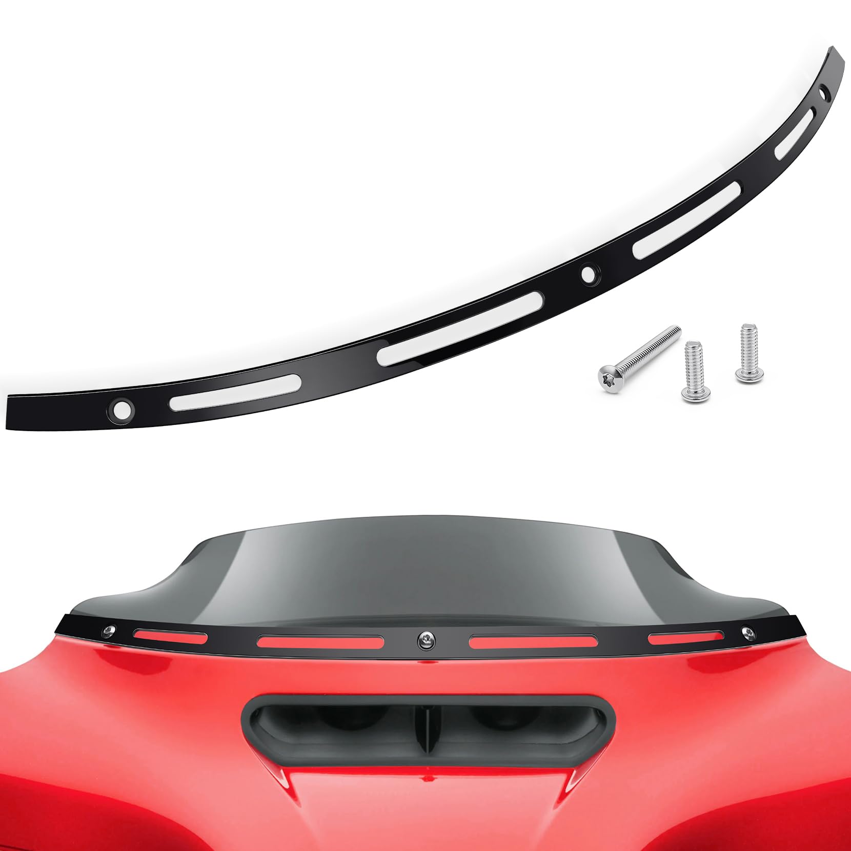 AMAZICHA Slotted Polished Windshield Trim Batwing Windshield Trim Black Compatible for Harley 2014-2024 Electra Glide, Street Glide, Ultra Limited and Tri Glide Models