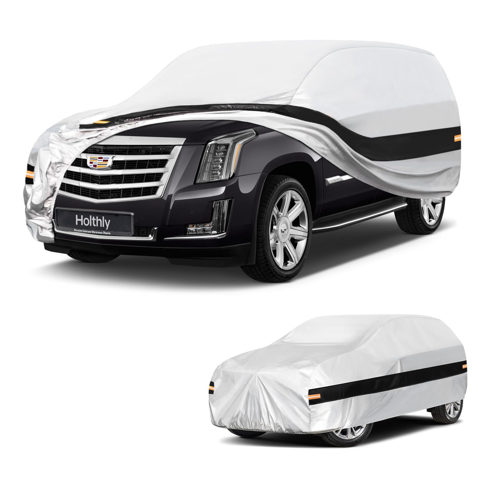 10 Layers SUV Car Cover Custom Fit for Cadillac Escalade ESV (2002-2026), Waterproof All Weather for Automobiles, Outdoor Full Cover Sun Dust Rain Protection with Cotton. Silver