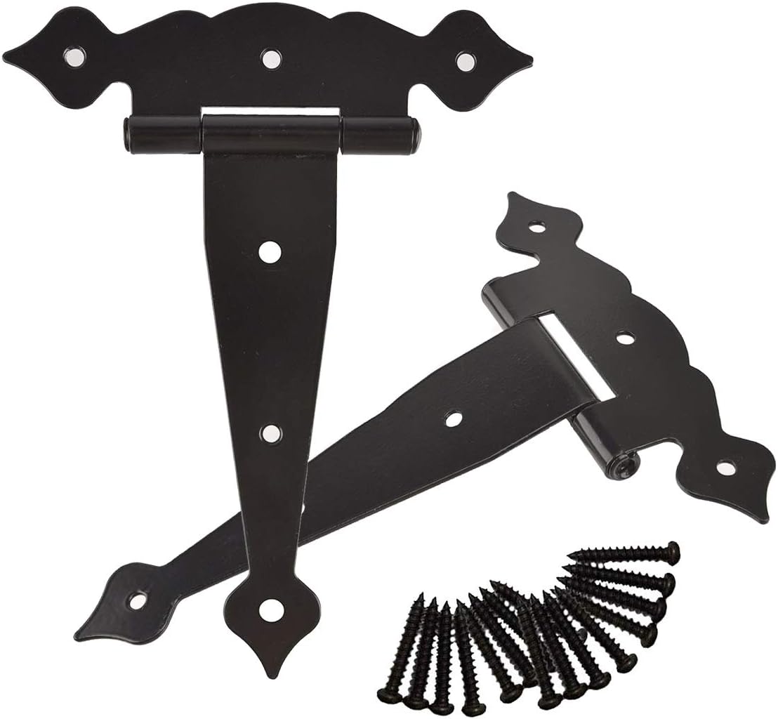 TamBee 8inch Strap Hinges Shed Door Hinges Barn Door Hinges Heavy Duty Gate Hinges for Wooden Fences Decorative Classic Hinges Black with Screws