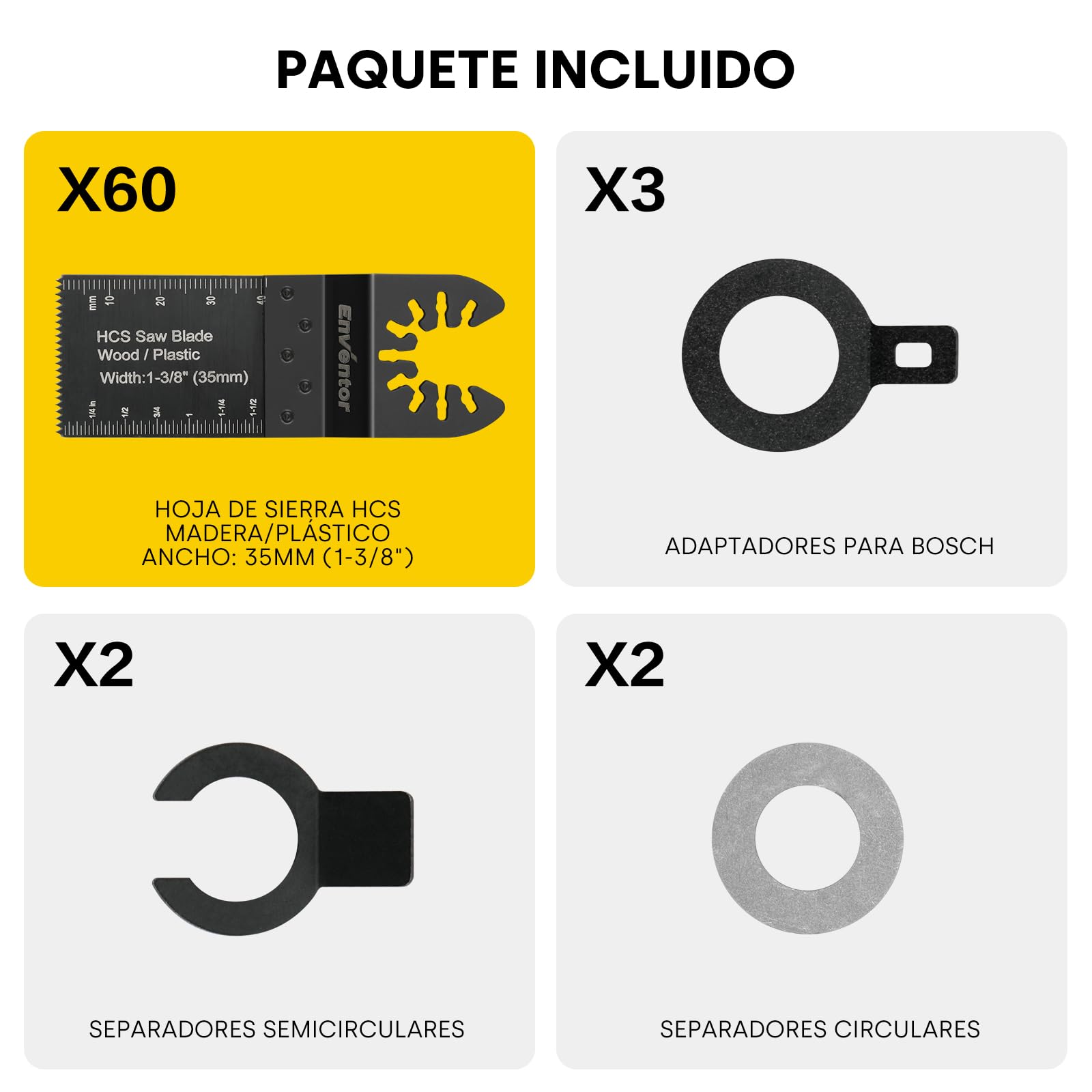 Enventor Kit de 67 Hojas para Multiherramienta Oscilante, 1-3/8"(35mm) | Compatible con la mayoría de las Herramienta Multifunción, Hojas de Sierra Oscilante para Madera, Plástico