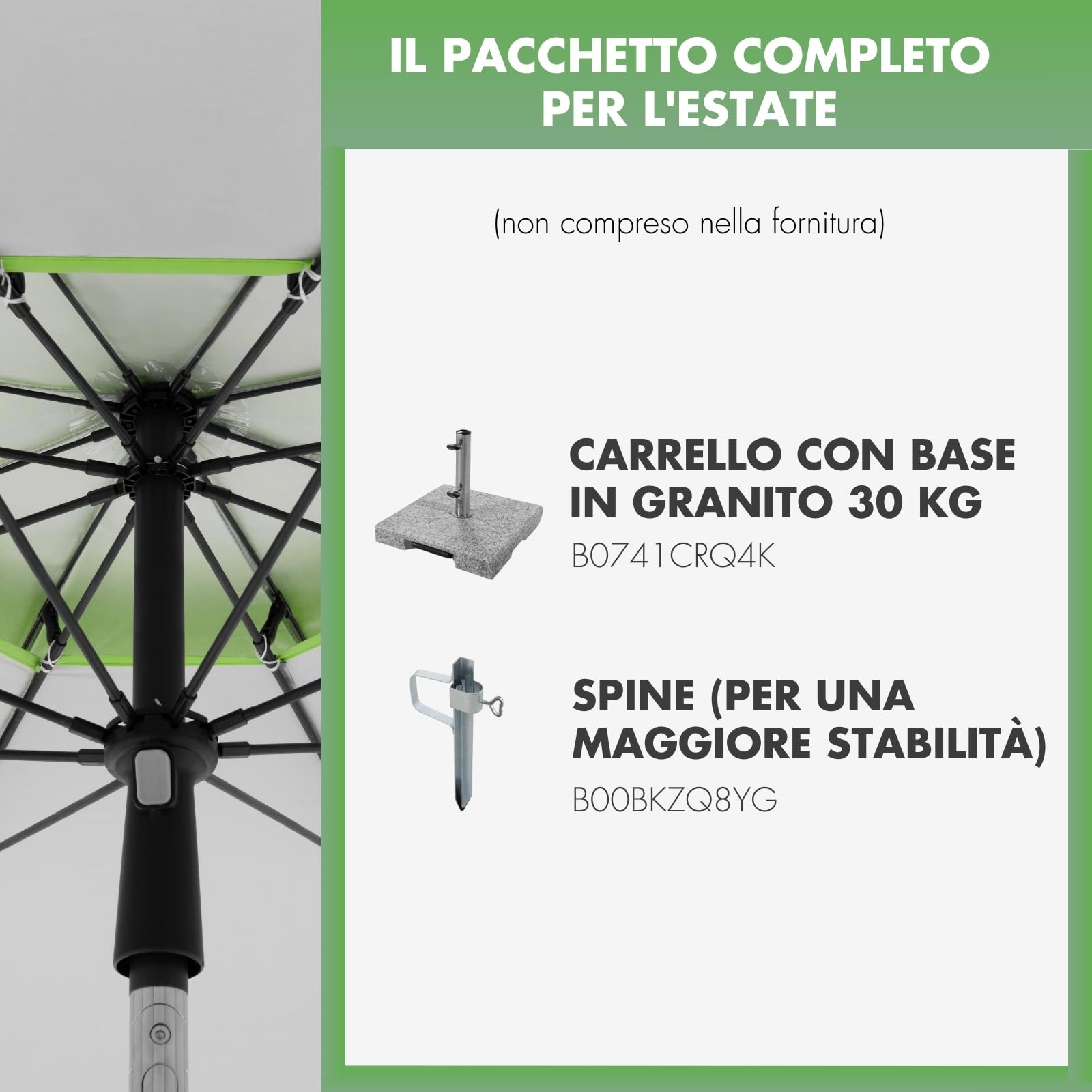 derby Ombrellone da 200 cm, ombrellone per spiaggia, balcone e terrazza, regolabile in altezza, con protezione UV, ombrellone pieghevole, per spiaggia e piscina all'aperto, ombrellone da spiaggia