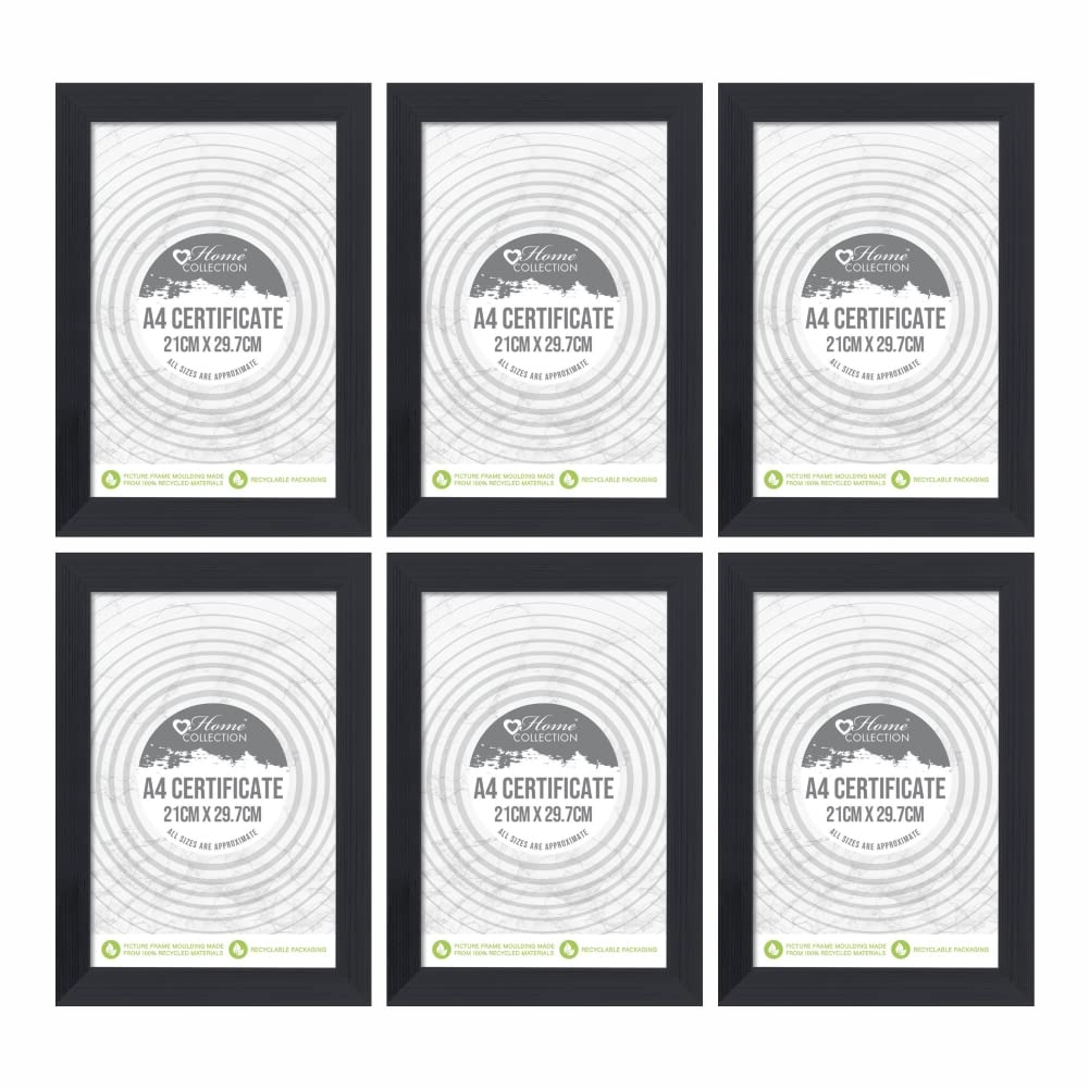 (Set of 6 - A4 Black Photo Frame Glass Window Premium Photo Picture Frame 21 x 29.7 CM For Home Family Office Decor, Classic Wall Mountable & Tabletop Frames