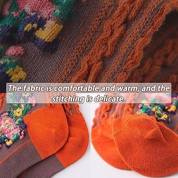 Saturatione Vintage Embroidered Floral Socks, Elegant Floral Crew Socks, Knitting Pattern Are Cute and Comfortable3