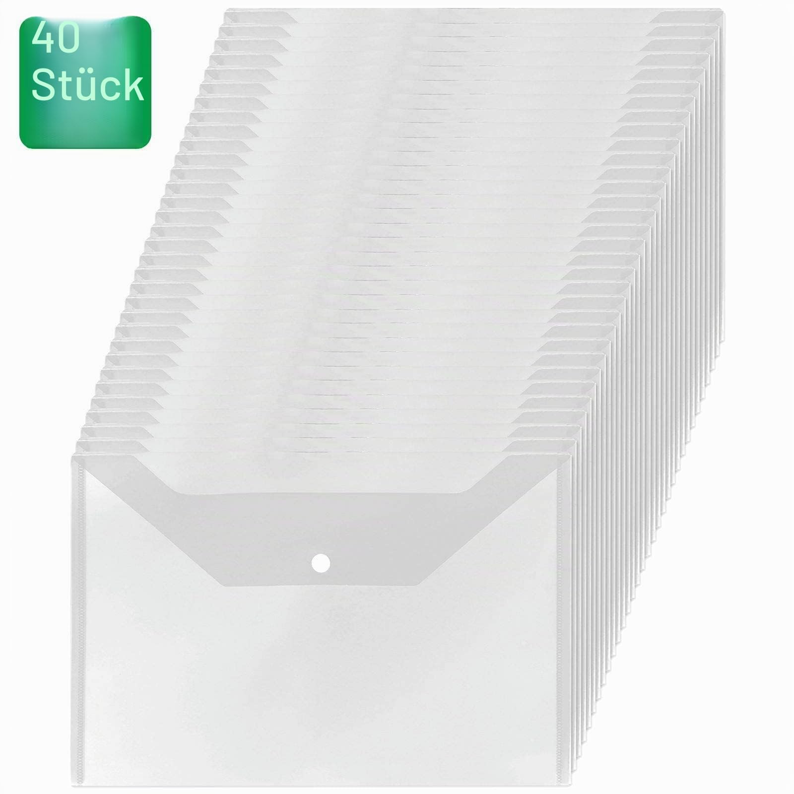 ASelected 40 Stück Dokumentenmappe mit Druckknopf A4 Dokumententasche Transparent Sichttasche Sammelmappe A4 Druckknopf für Organizer Dokumente