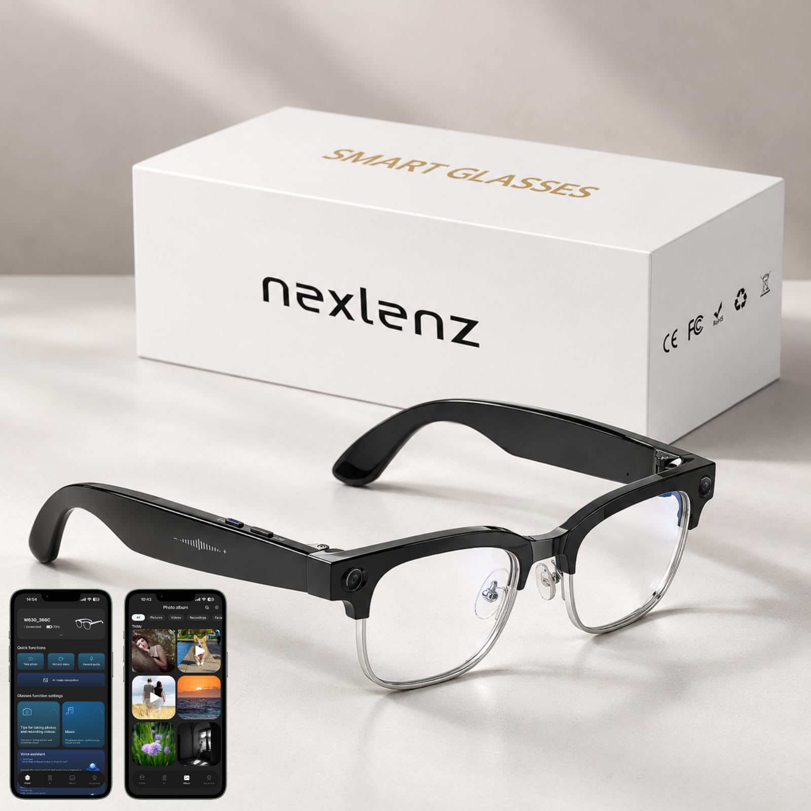 Smart Camera Glasses–8MP Photo&Smooth 4K Video,AI Object Recognition,Real-Time Translation,Bluetooth Audio&Calls,Dual-Mic Noise Reduction,IP65 Half-Frame Design (Blue Light)-image-16