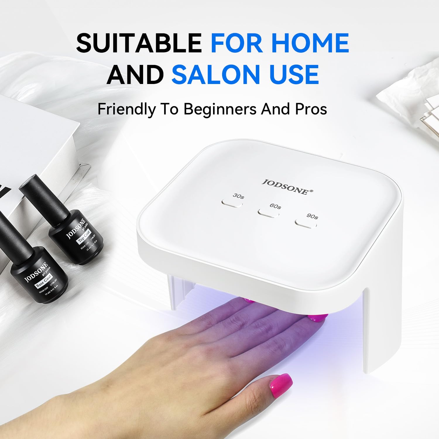 JODSONE Lampada professionale per nail art UV LED, ampio spazio, sensore automatico, 3 modalità di temporizzazione per nail art fai da te a casa, bianca