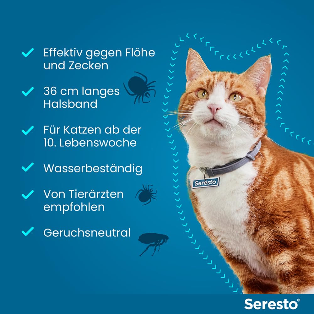 Seresto Zeckenhalsband für Katzen, 7-8 Monate Zeckenschutz mit Anhänger | Promo-Set für zuverlässigen Schutz vor Parasiten. Geruchsneutral mit Sicherheitsverschluss. Tötet Flöhe & Zecken schnell ab.