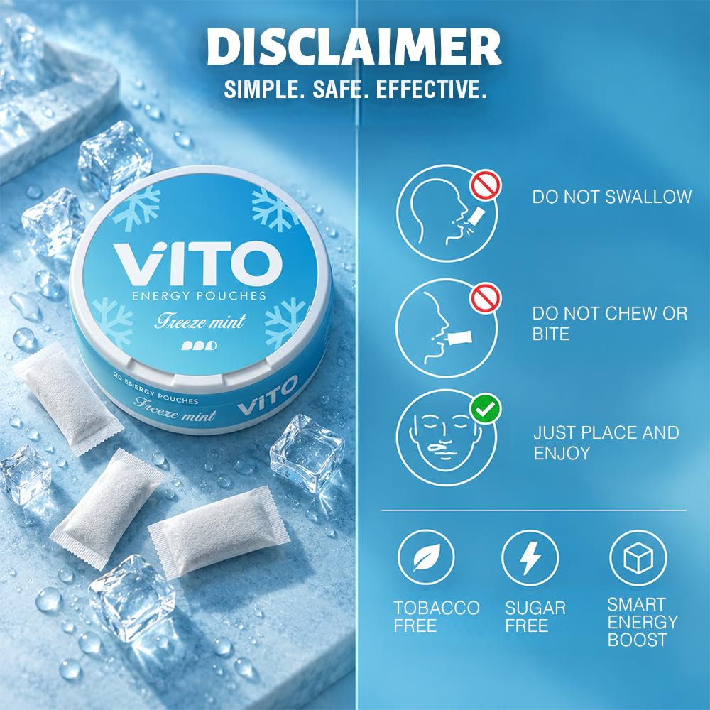 VITO Caffeine Energy Pouches - Freeze Mint 120mg, 20Pouches, Sugar-Cal-Free — Amazon image 9