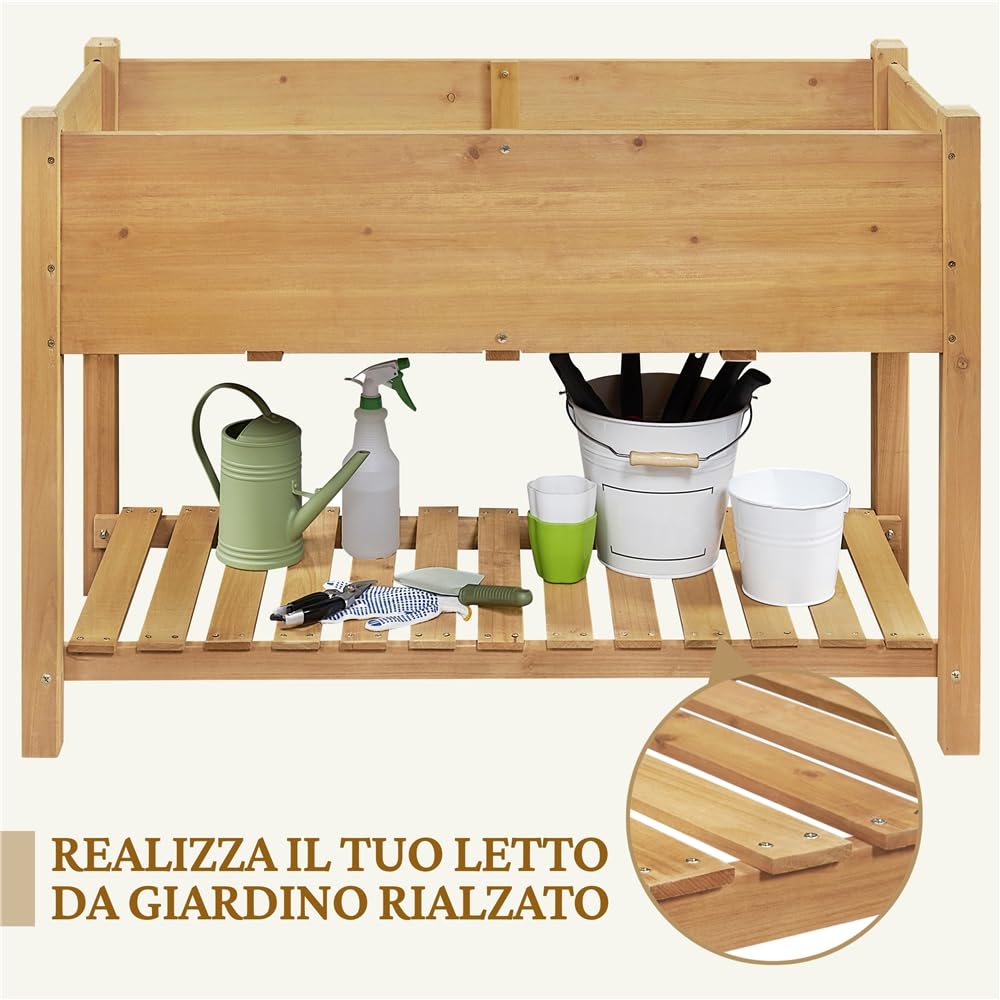 Yaheetech Fioriera/Aiuola Rialzata Orto Balcone Alta da Esterno in Legno Lettino per Piante Giardino con Ripiano Mensola 119 x 57 x 80 cm Portata 100 kg