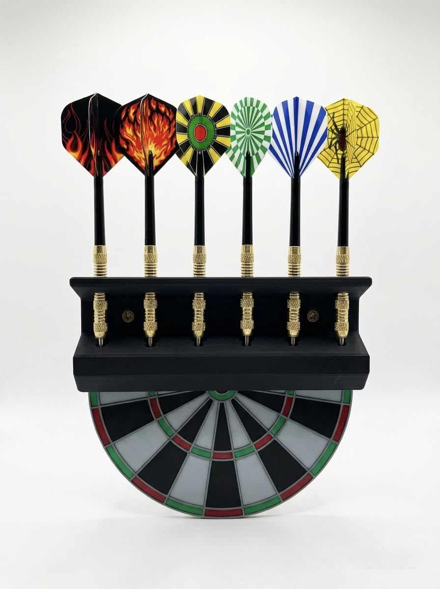 Dart Holder Wall Rack, Black, Holds 6 Darts, Dartboard Storage Organiser