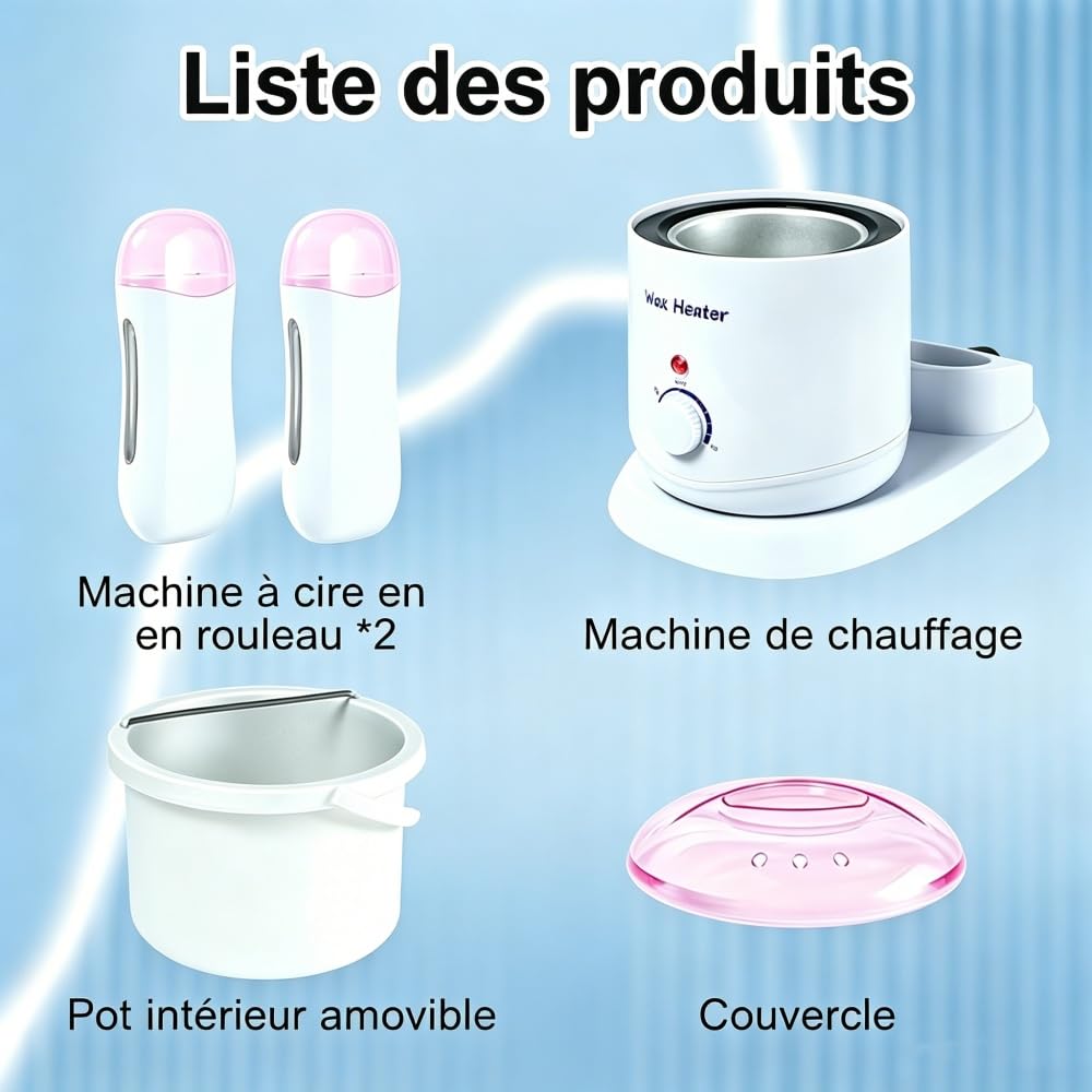Chauffe-cire 3 en 1 - Contrôle de la température réglable - Chauffe-cire professionnel pour épilation des jambes et du corps - Pour homme et femme 800 ml