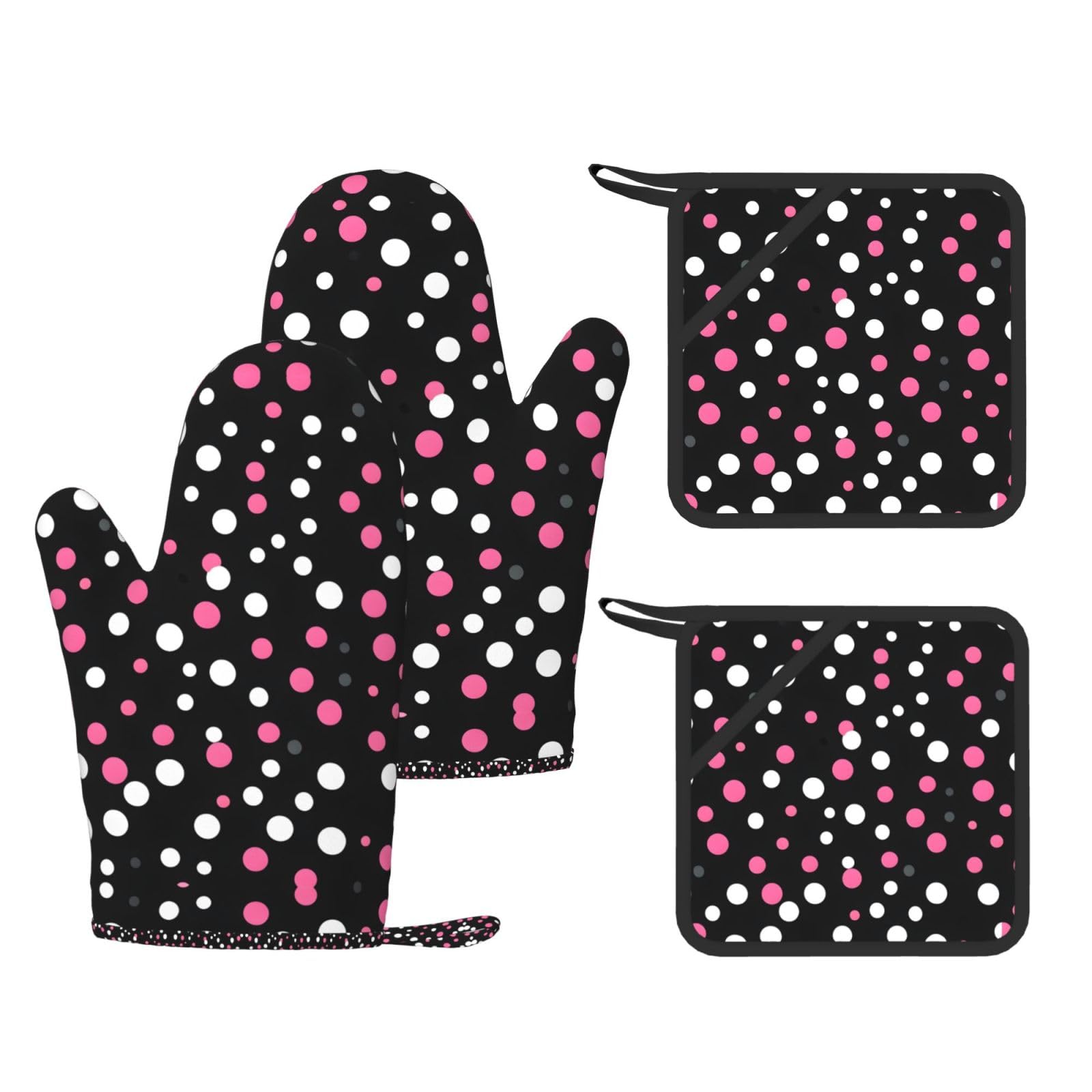 Maniques en silicone noir à pois résistantes pour four et cuisine