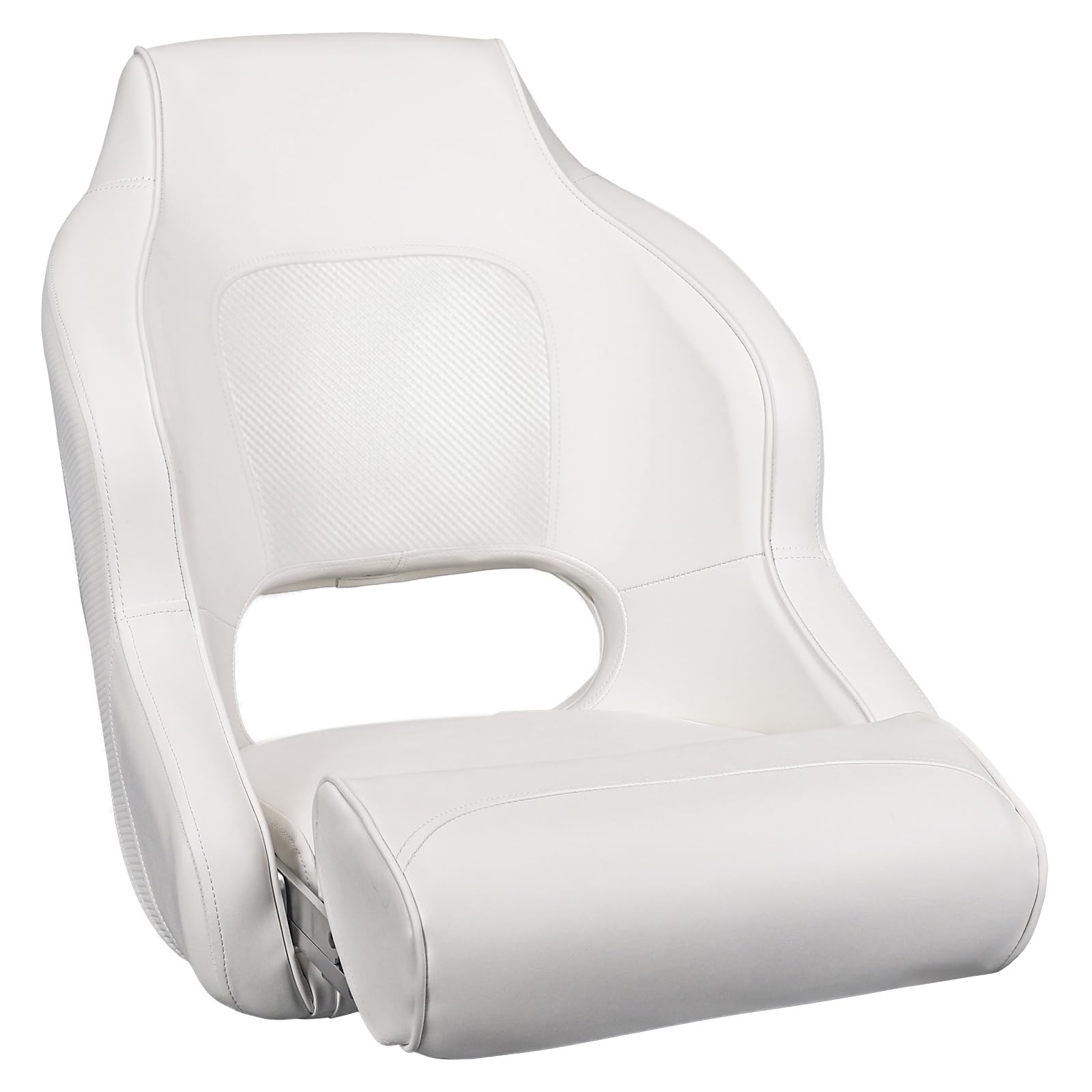 High Back White Pontoon Captain Seat Premium Sports Flip Up Captains Chair
