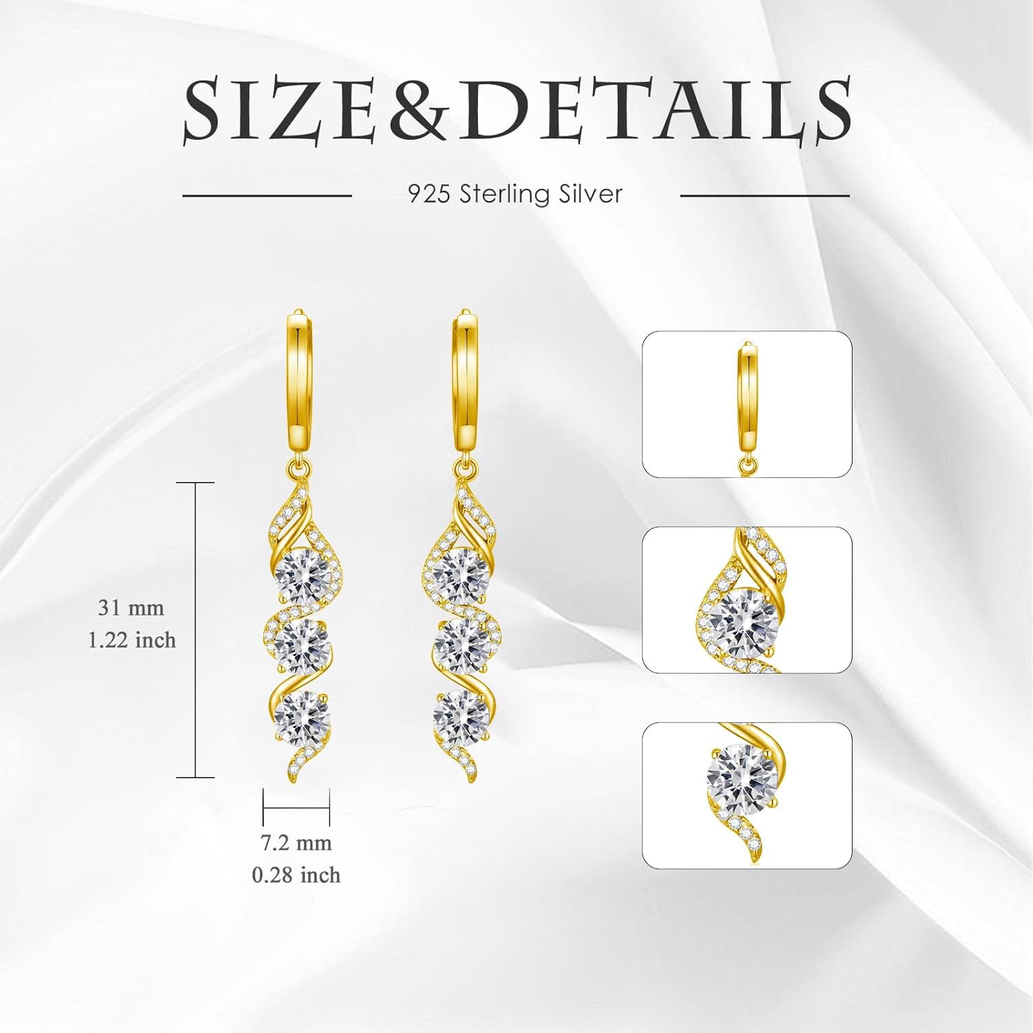 1.5 Carat Round Cut Moissanite Dangle Earrings 925 Sterling Silver Moissanite Earrings Jewelry Gifts for Anniversary Wedding Women (Gift Box)