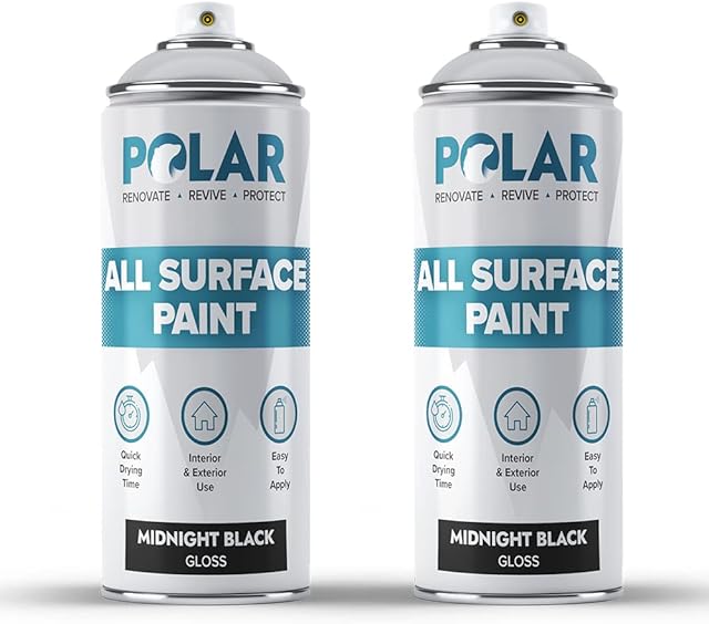 Polar Designers Finish All Surface Spray Paint - Midnight Black - 2 x 400ml - Ideal For Ornaments, Furniture, Woods, Plastic, Metal - Interior & Exterior Use - Easy to Apply & Quick Drying