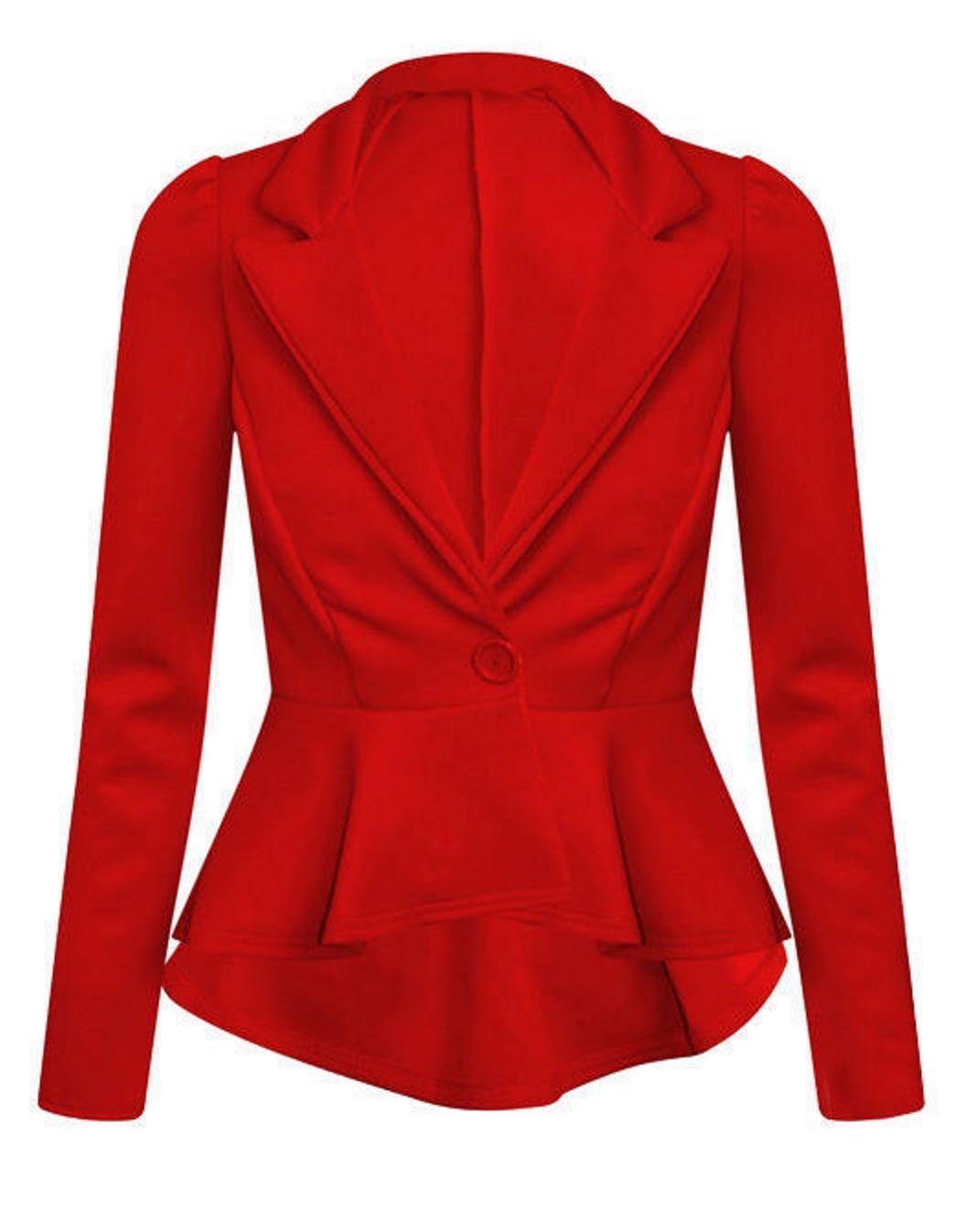 GOSTYLES® Womens Elegant Long Sleeve Peplum Blazer Jacket, Ladies Stylish One-Button Tailored Slim Fit Office Wear Flared Hem Coat (Red, 8-10)
