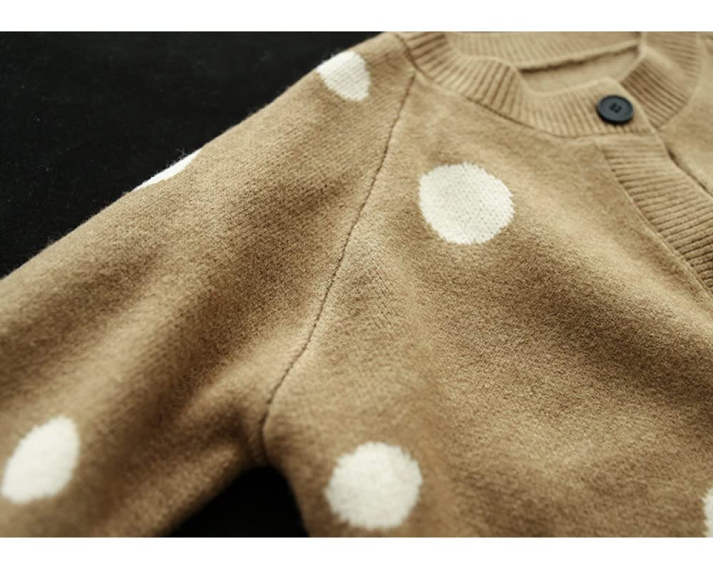 Chaquetas Basicas De Punto Mujer,Cárdigans De Punto Para Mujer Moda Lunares Marrones Jacquard Botón De Cuello Redondo Manga Larga Suéteres Delanteros Abiertos Cárdigan Otoño Suelto De Punto Sua
