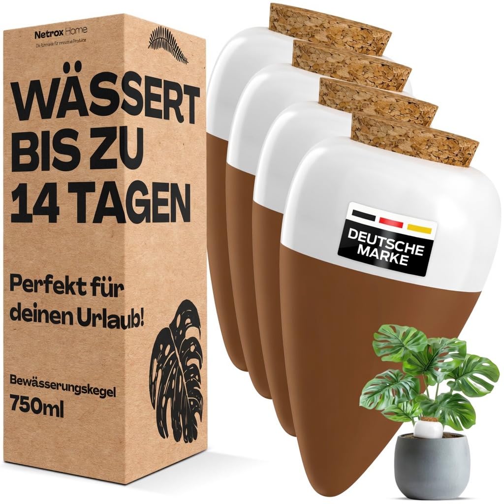 Netrox Bewässerungskegel aus Ton – Wasserspender Pflanzen & Zimmerpflanzen | Perfekt für den Urlaub bis 14 Tage - Selbstbewässerung, Pflanzenbewässerung für Pflanzen, Garten & Balkon, Bewässerungshilfe