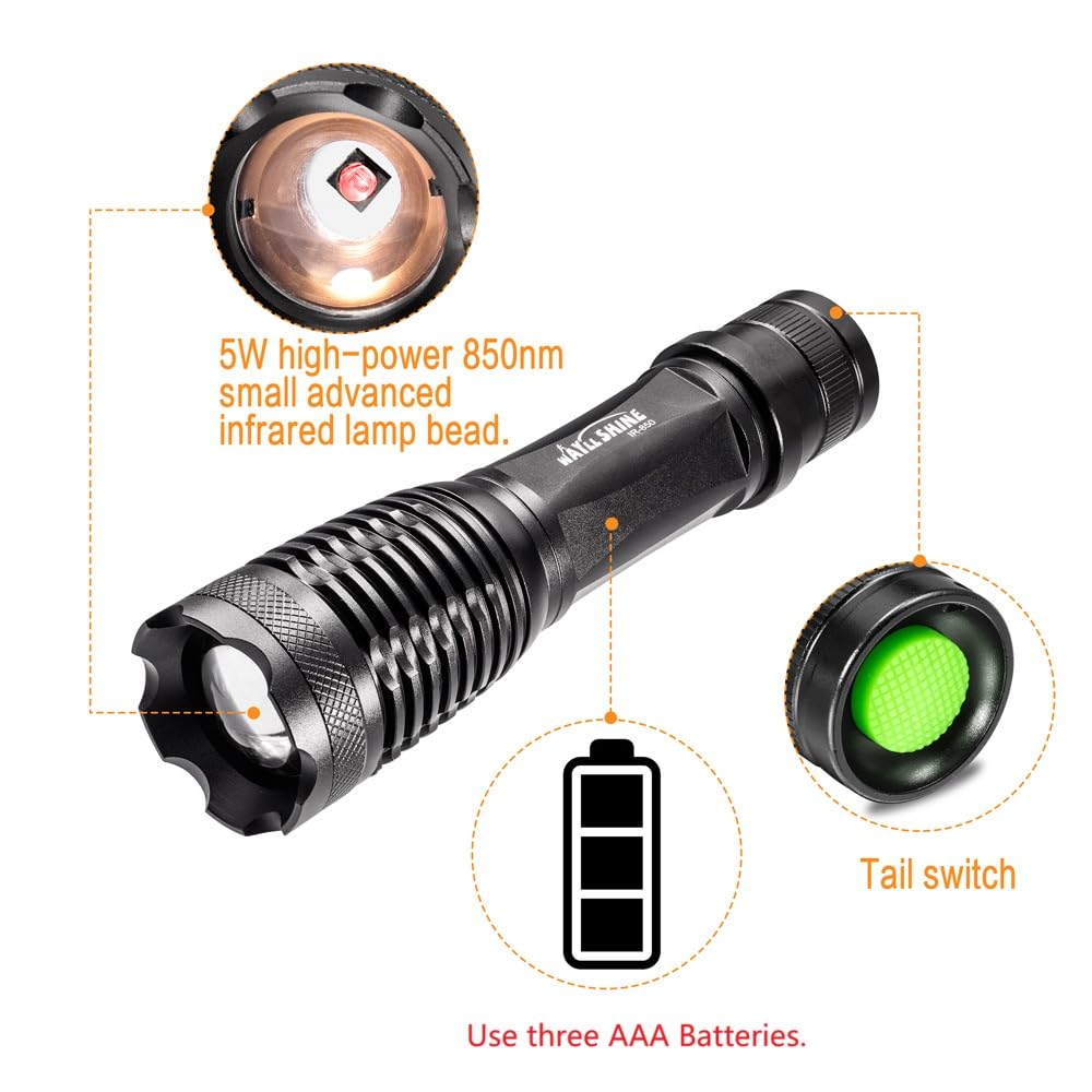WAYLLSHINE 850nm IR Illuminator Night Vision Flashlight, Infrared