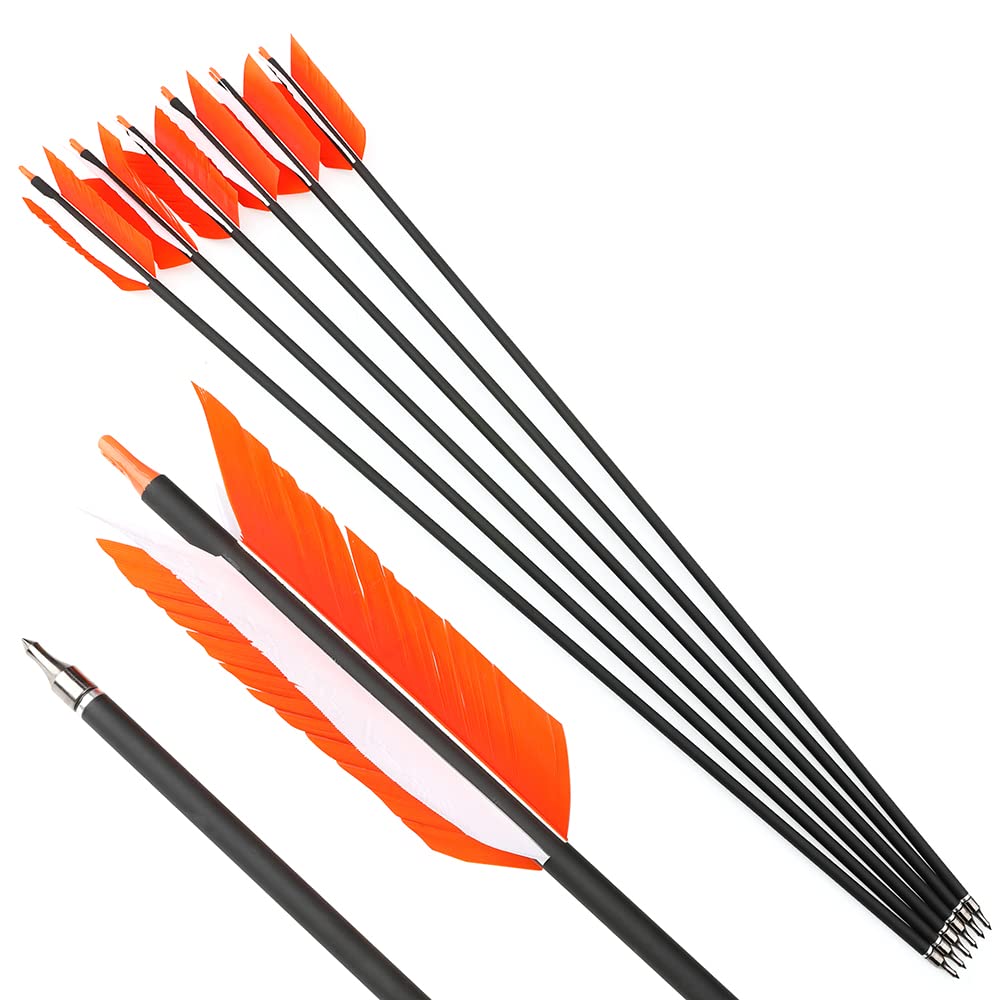 wolfman 12 Stück 30 Zoll Carbonpfeil 500 Spine mit 4 Zoll Truthahnfedern,Flu-Flu Jagdpfeile für Recurvebogen Compoundbogen Jagd & Training