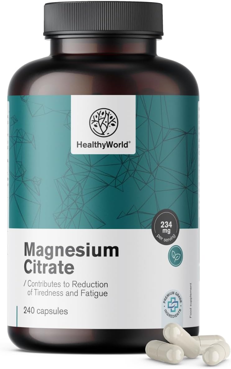 HealthyWorld Magnesium Citrate 234 mg - 240 Vegetable Capsules - For More Than 7 Months - 480 mg Magnesium Citrate and 270 mg Magnesium Oxide - To Support Muscle and Increase Energy