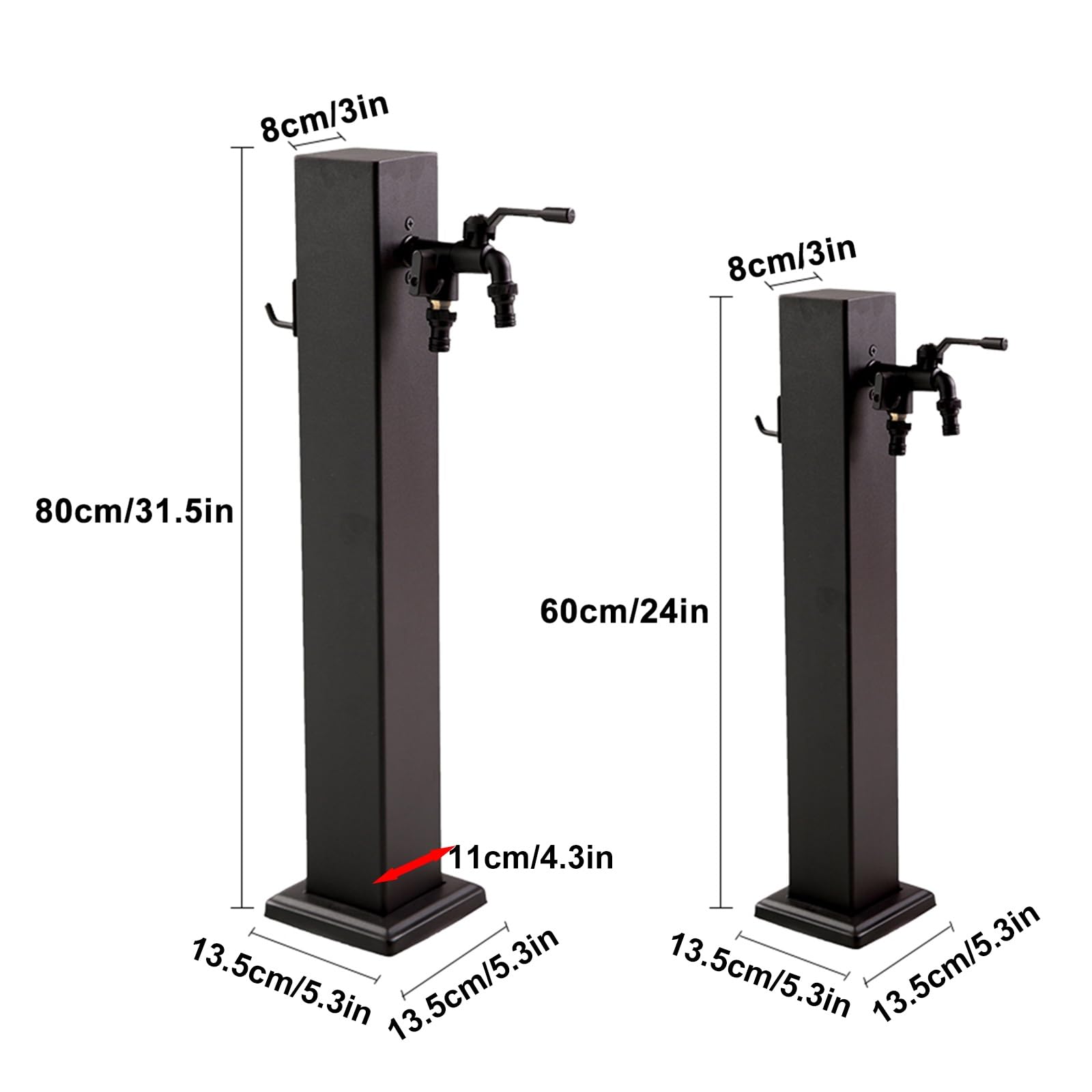 Fontana da Giardino Esterno con Rubinetto a Doppia Uscita, Supporto per Tubo Flessibile Indipendente con Rubinetto, Colonna d'Acqua da Giardino in Acciaio Inossidabile 304(60cm/24in)