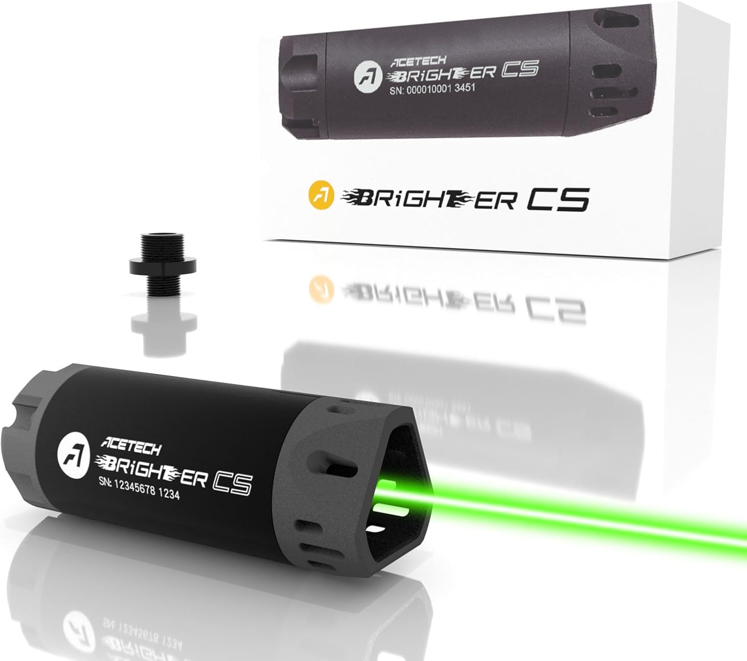 ACETECH Airsoft Pistol/Riffle Tracer Unit Brighter CS 14mm CCW Negative Thread with M14- to M11+ Adaptor Green/Gel BB LED Beam Lighting Effect