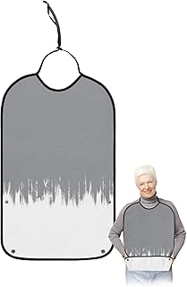 BOBOWUNY Grey Paint Smear Adult Bibs for Elder Women Men Eating, Popular Color Abstract Art Waterproof & Washable Bibs for Eating Clothing Protector Dining Bibs for Crumb Catcher