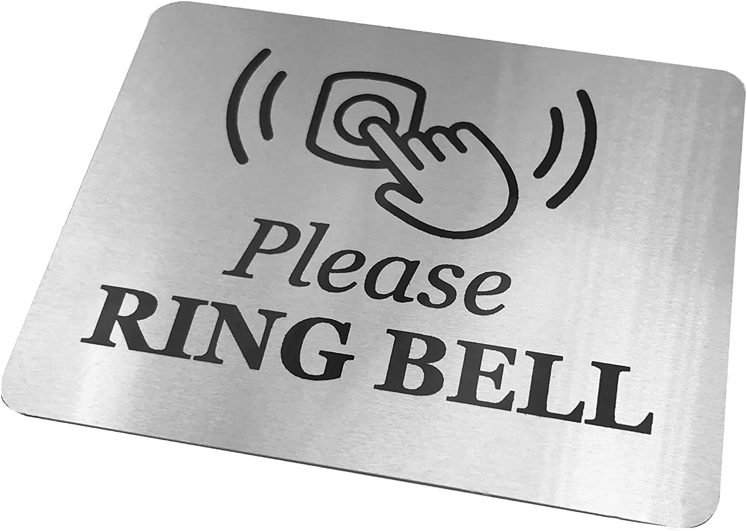 Please Ring Bell Sign with Adhesive Backing, Printed Metal Aluminium Sign with UV Lamination (Size 4.5" wide x 3.5" high) Door Entrance Reception Notice. Silver (Silver)