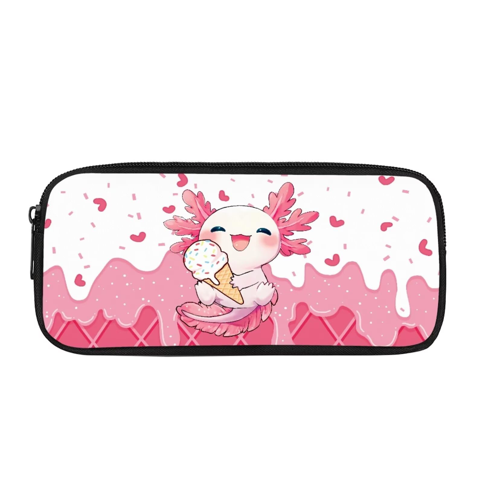 chaqlin Little Girls Pencil Box Ice Cream Pencil Case for School Cute Pen Holder Big Capacity School Supplies Stationery Bags with Compartment Axolotl Pencil Box Holder โ image 1