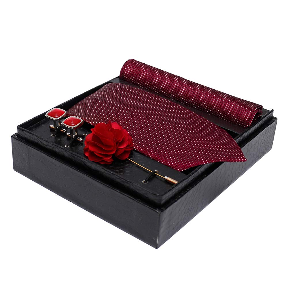 Axlon Tie for Men – Micro Silk Neck Ties Set with Cufflinks Flower Pin, Pocket Square & Black Gift Box, Combo Necktie Sets for Office Wear, Formal Suits (Multicolour, ANeckTie-006_New) 1