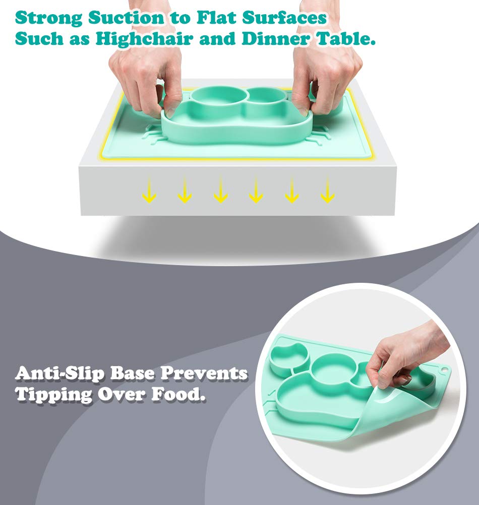 Assiette Bébé Divisée Avec Ventouse - Silicone Alimentaire - Anti-dérapante - Lavable Au Lave-vaisselle - Avec Couvercle