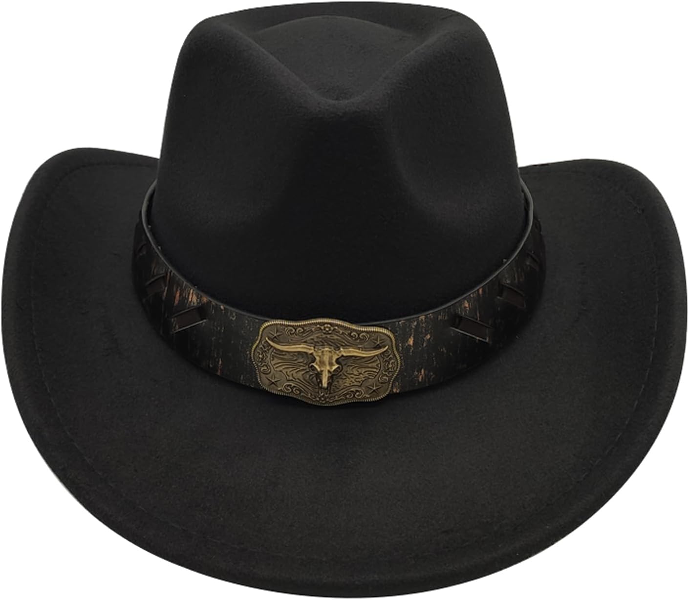Classic Western Cowboy Hat Cowgirl Hat Unisex Men's & Women's Wide Brim Felt Fedora Hat Flat Top with Buckle Belt - Image 2