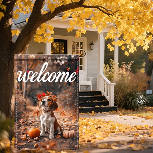 Image of Nuxovilar 12x18 inch Beagle Dog Fall Leaf Wreath Flag