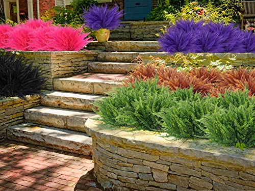 Recutms 6Pcs Artificial Boston Fern Outdoor Artificial Plants Uv Resistant Artificial Shrubs Greenery Fake Leaves Plants Bushes Office Porch Garden Outdoor Decor (Black)… #TOP3