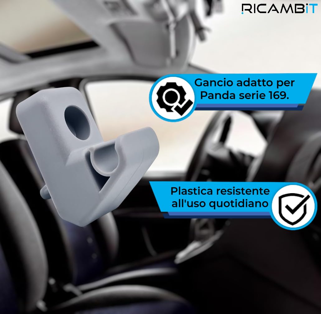 Gancio Aletta Parasole Compatibile con Fiat Panda 2003 – 2011 | Ricambio Supporto Parasole Interno Auto 735411088