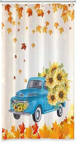 Vista 66 de Yeele Cortinas de ducha de otoño de Acción de Gracias, bonita cortina de ducha de gnomo y calabaza para baño, borde de rejilla blanca y negra