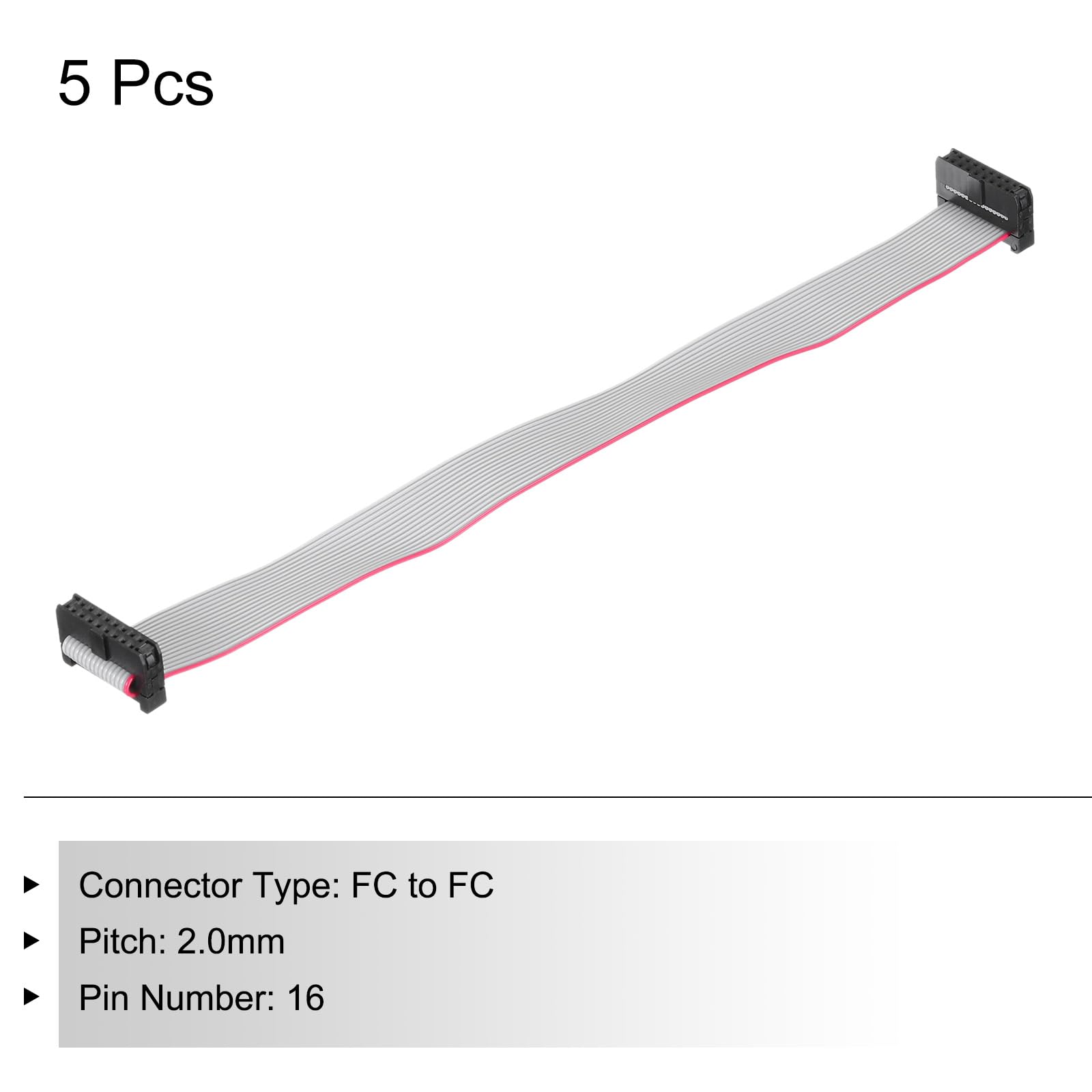 QUARKZMAN Cavo a Nastro Piatto Idc a 16 Pin, Passo 2.0mm, connettore Fc a Fc, Lunghezza 20cm, Filo Grigio per Computer, display Led, Dvd, confezione da 5 Pezzi