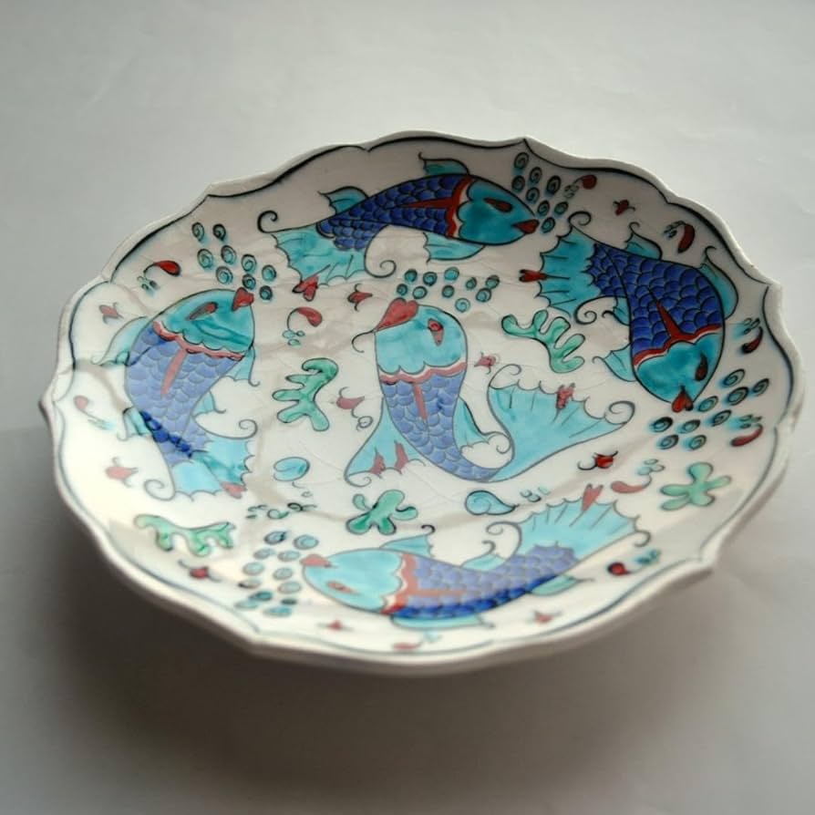 トルコ アバノス産 飾り皿 大皿 陶器 トルコ陶芸 皿立付 直径約55cm Amazon.co.jp: アヴァノス陶器 魚柄 ハンドメイド お皿 トルコ