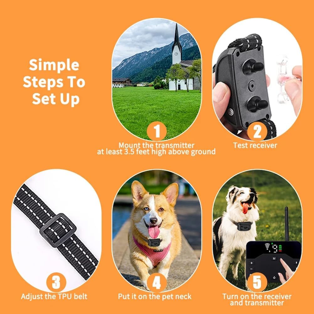 Wireless Dog Fence Electric Training Collar 2-in-1, Waterproof Collar Receiver, Adjustable Vibration & Shock, Electric Pet Fence for Stubborn Dogs, Pet Boundary Containment System,for2dogs