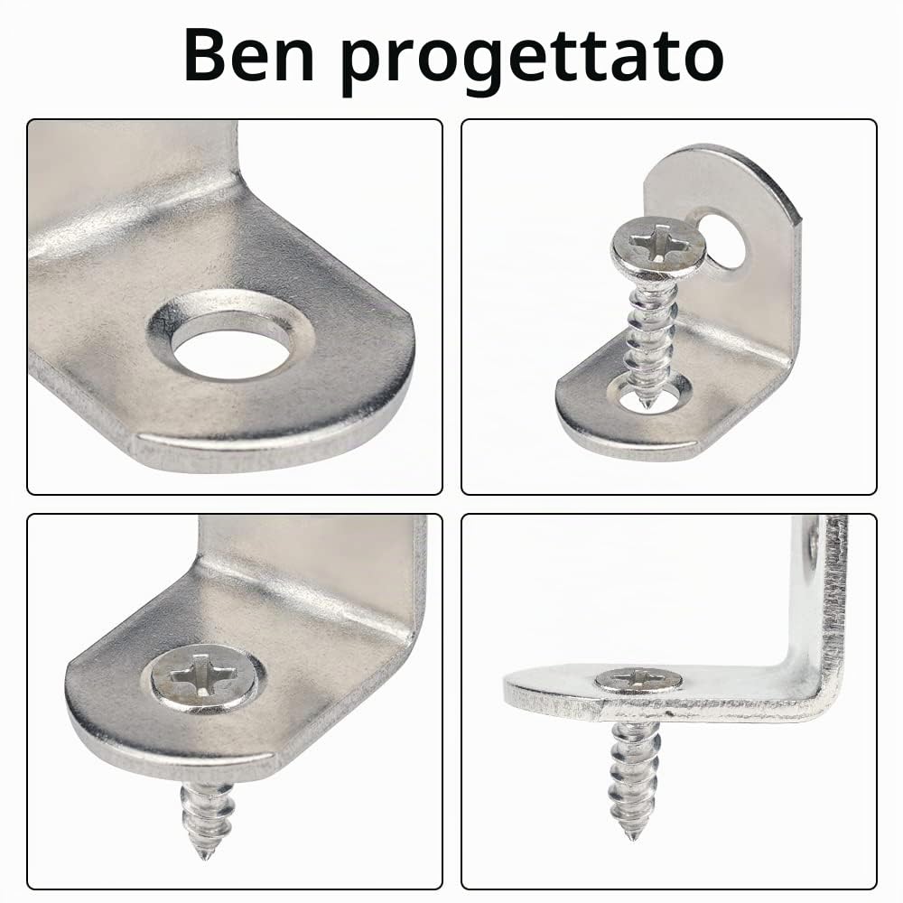 20 pezzi Staffe Angolari Inox, 90 Gradi Squadrette Angolari,Supporti Angolo | Staffe a l per Legno, 20x20 mm, con 40 pezzi Viti, Squadretta a L, per Tavoli, Sedie, Mobili in Legno, Argento