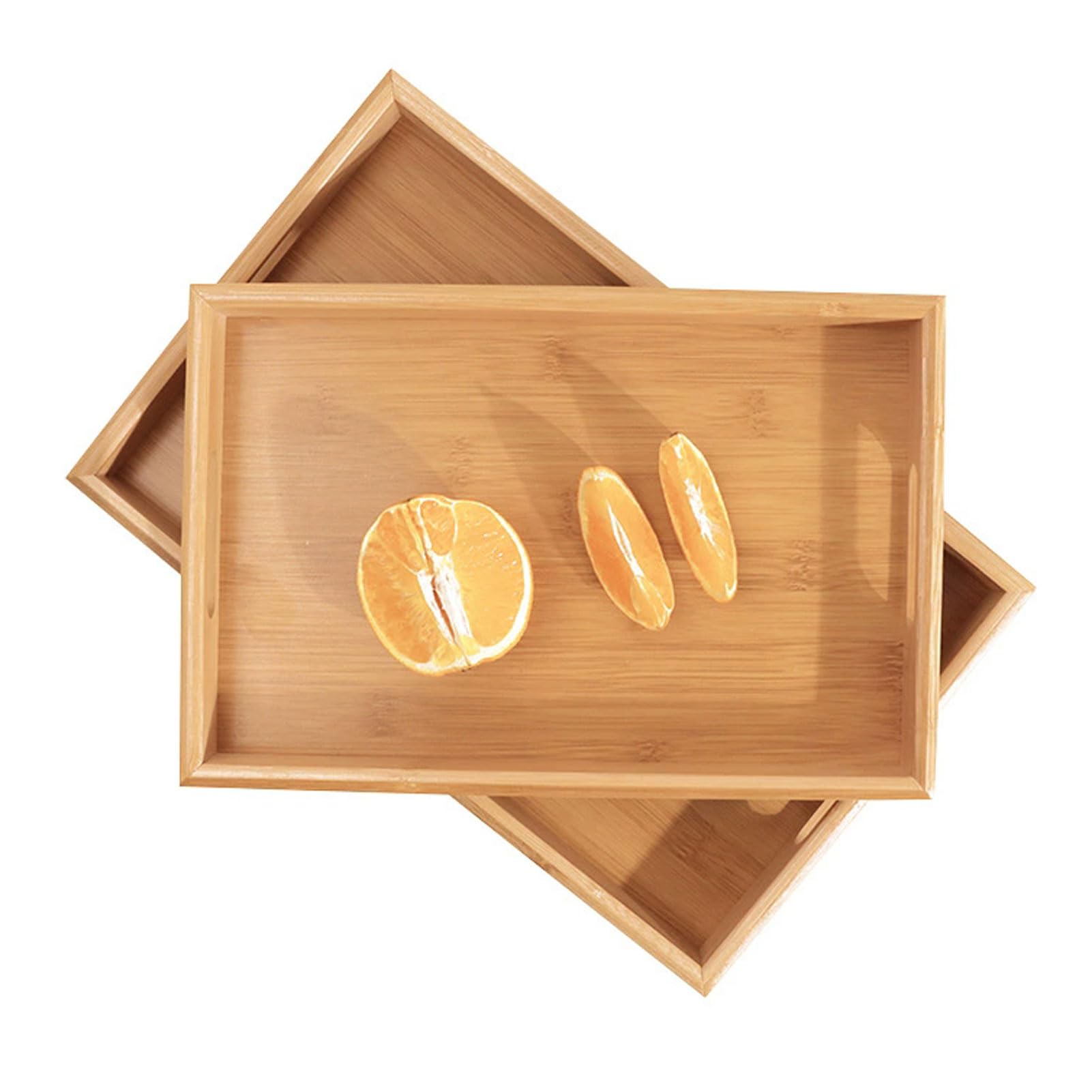HUHJYUGE Bandeja de Madera, Bandeja Bambú para Servir con Asas, Bandejas para Servir Comida, Bandeja Rectangular Cocina, Bandeja de Servicio para Té y Café (B 40x29x4.5cm)