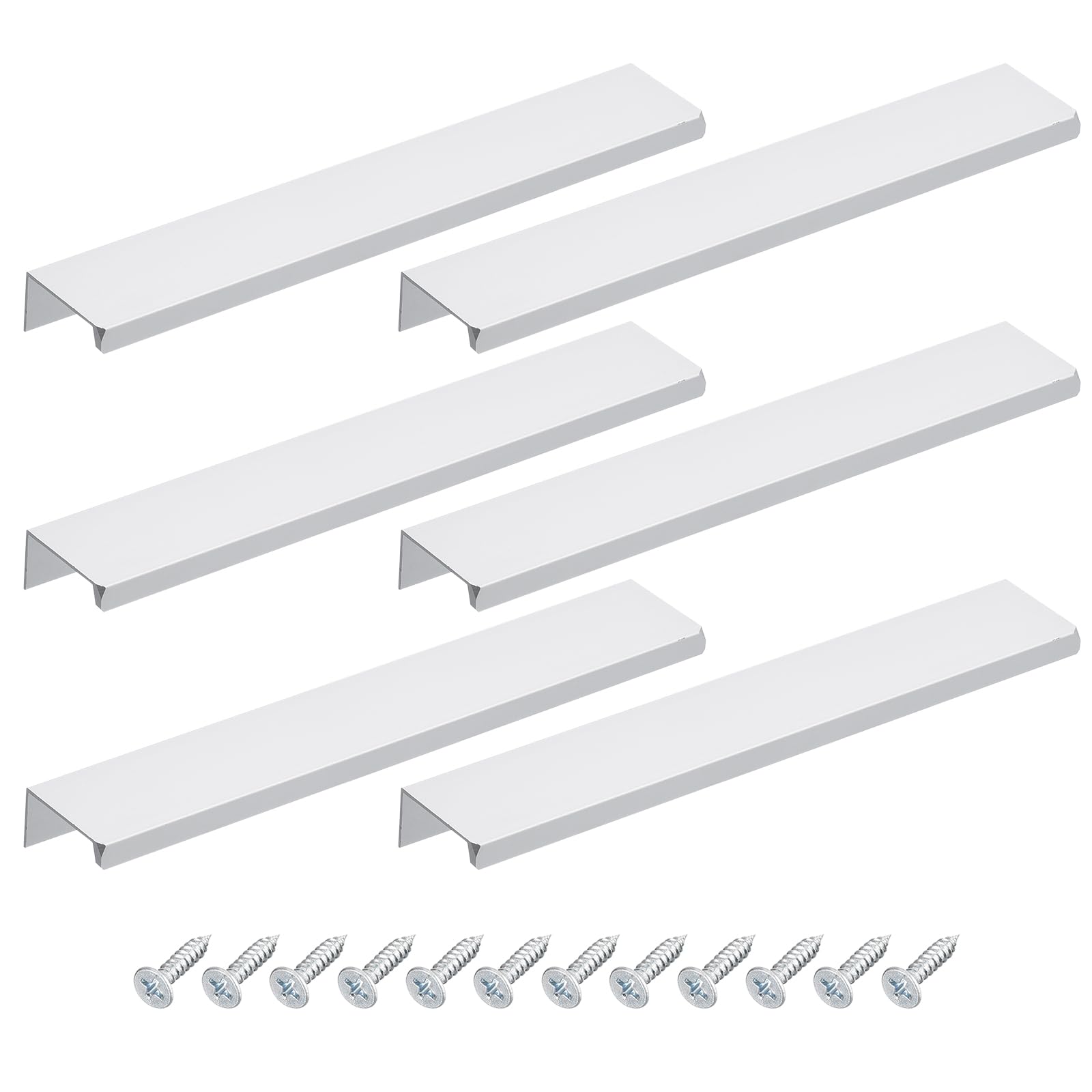 QUARKZMAN Tirador de Borde de Armario, 6 piezas de 200 mm/7.87 Tiradores Ocultos de Aleación de Aluminio para Cajón de Cocina en Casa, Plateado