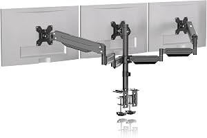 Suport triplu pentru monitor Pholiten pentru 3 ecrane, cu arc pe gaz, reglabil pe înălțime și rotativ, pentru monitoare de 17-27 inchi, 6 kg per capăt, MD8003