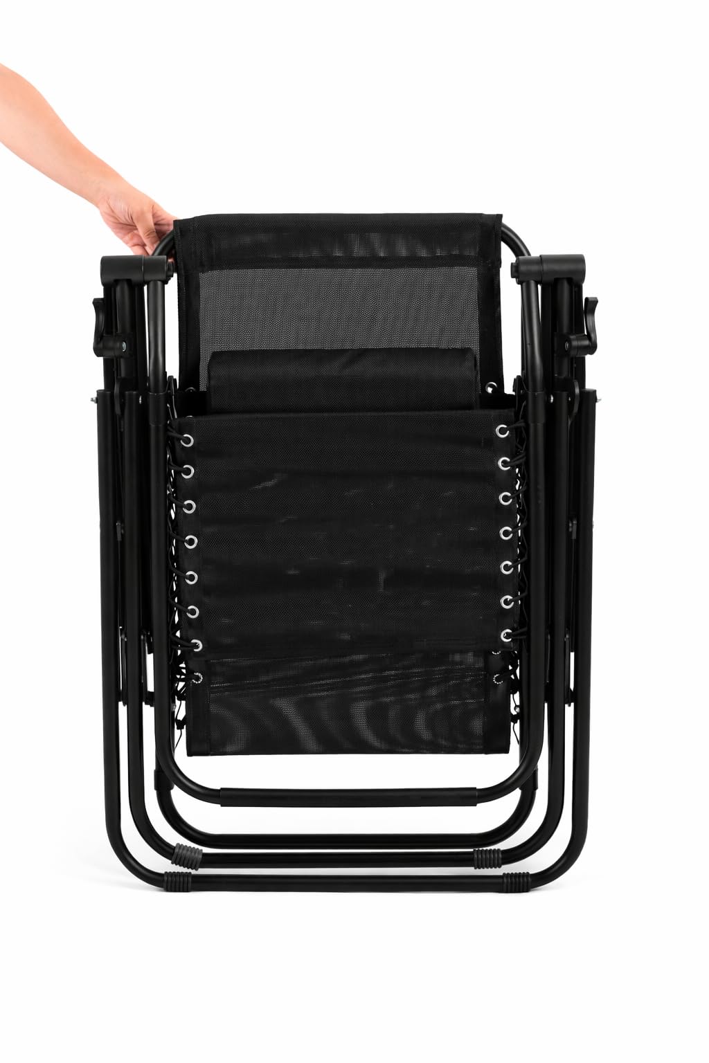 Creaciones Llopis ARW Silla Hamaca Plegable Gravity para Exterior con Cojín, Tumbona Reclinable para Jardín, Piscina, Terraza, Playa, Estructura de Acero, Tejido Transpirable, 158x63x106 cm, Negro