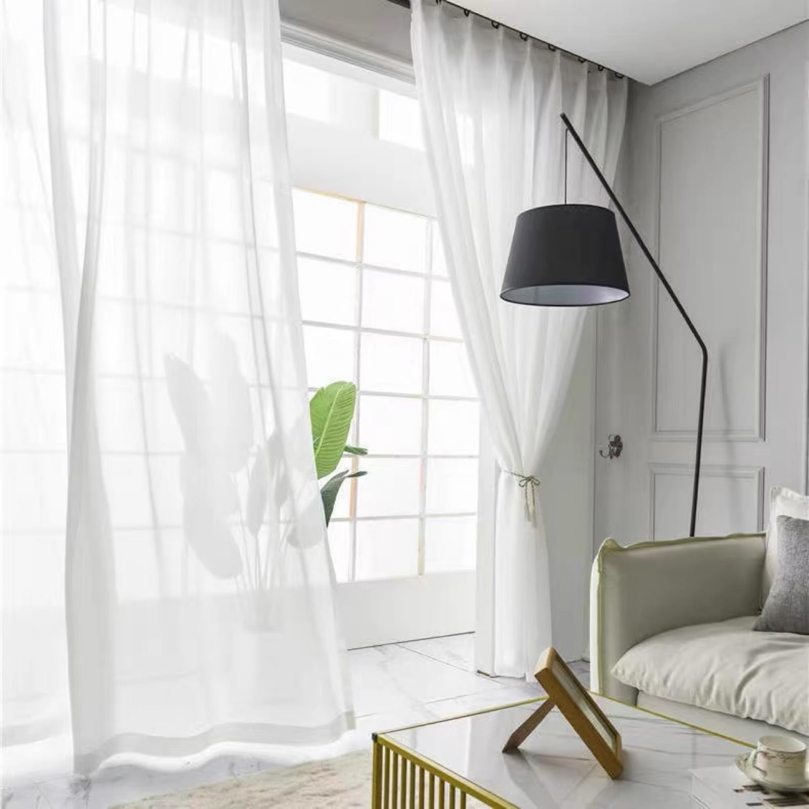 Rideau semi transparent lot de 2 voilages blancs 250x210 pour fenêtre