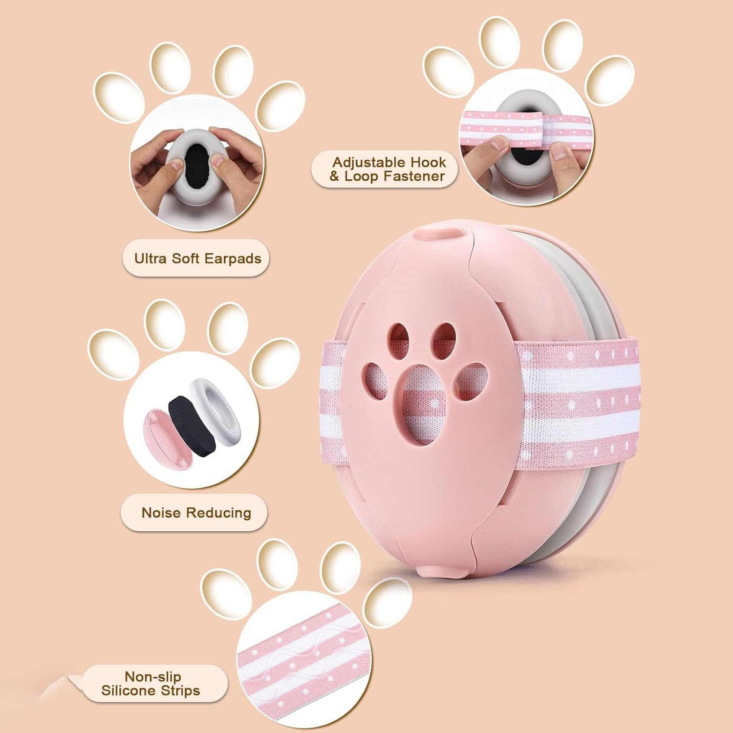 BAYBEE Ear Protection Headphones for Babies | Essential Infant Noise Reduction Ear Muffs with 25 dB Noise Cancellation & Adjustable Strap | Improves Sleep, Perfect for Travel, Concerts (Blossom Pink) 4