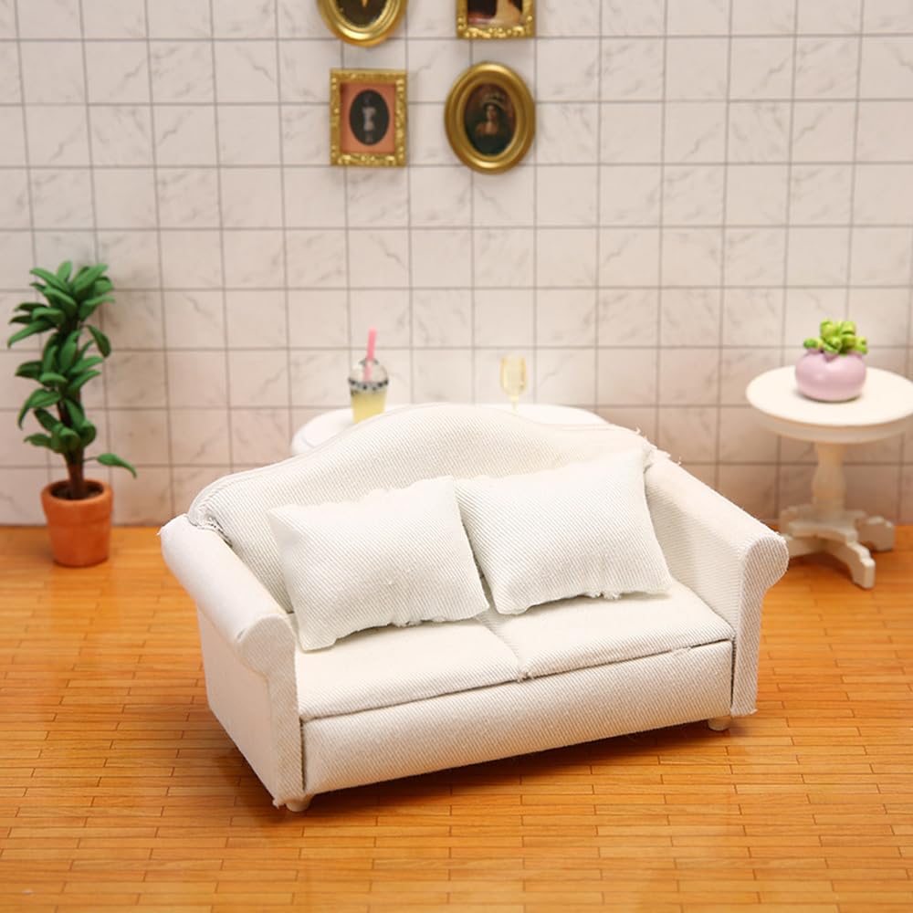 Domek dla lalek Loveseat miniaturowe mini meble kanapowe z poduszk? w skali 1/12 akcent krzes?o do mini mebli domowych tapicerowana sofa lalki artyku?y domowe bia?y