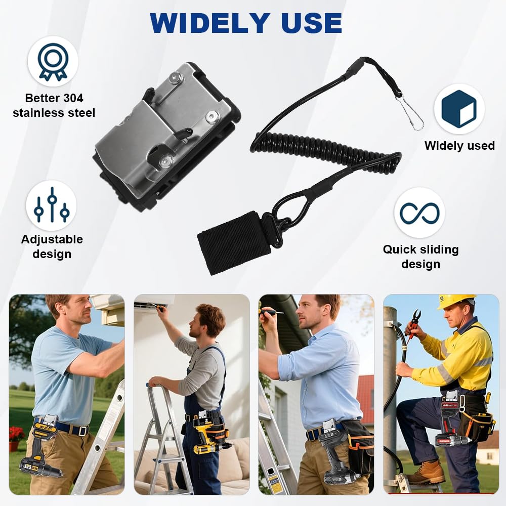 Portaherramientas Cinturón Porta Atornillador de Impacto Taladro Acero Inoxidable 304 Cordón Retráctil 1.6m