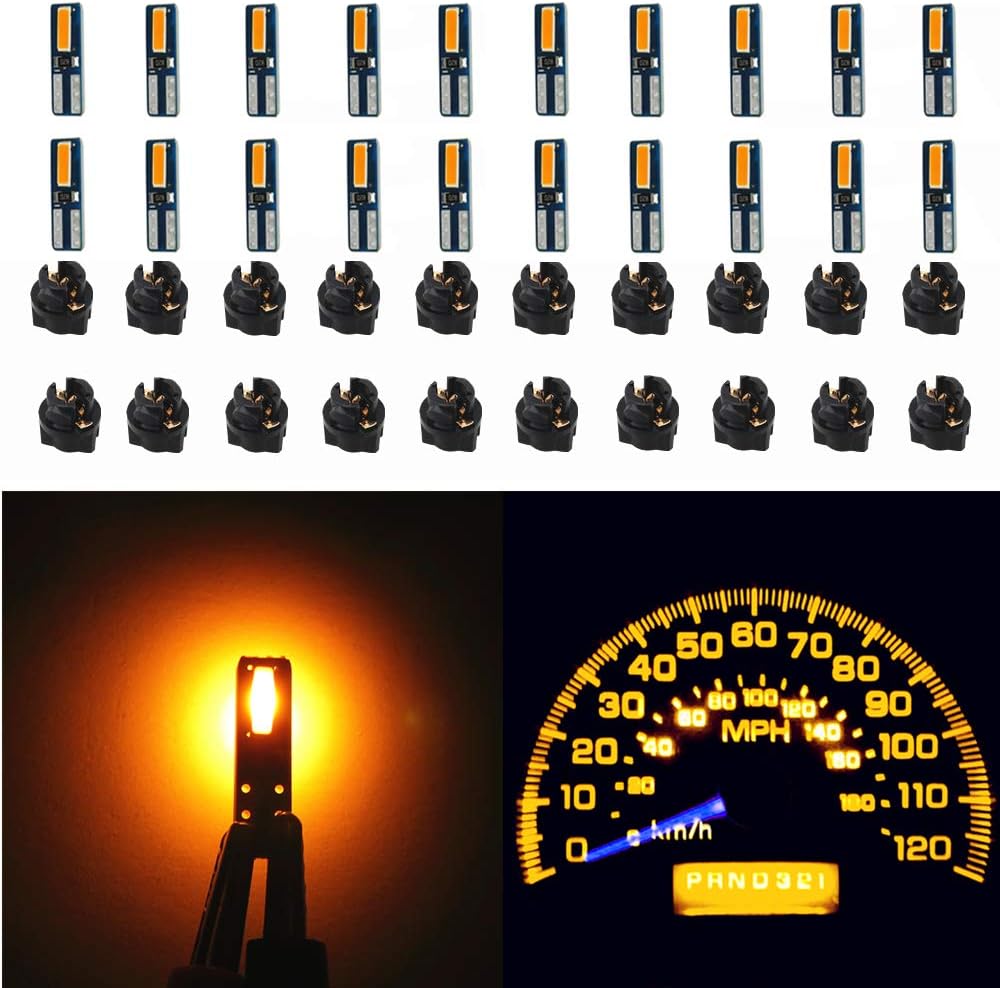 WLJH Bright PC74 PC37 Twist Sockets T5 2721 286 73 74 Led 7020 Chip Car Instrument Cluster Gauge Dash Dashboard Indicator Panel Lamp 12V Light Bulb Kits Amber Yellow - 20 Pack